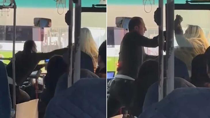 Halk Otobüsünde Yolcu ile Şoför Arasında Yaşanan Kavga Kameraya Yansıdı