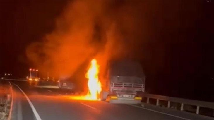 Erzincan'da Yolda Seyreden Tır Alevlere Teslim Oldu