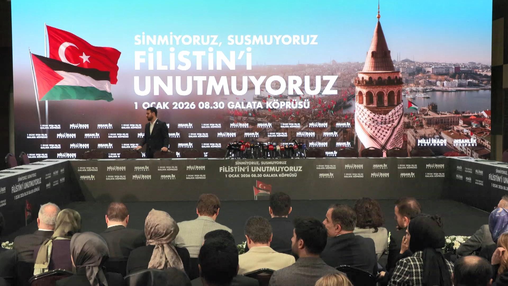 Galata Köprüsü'nde Filistin'e Destek Eylemi: Ortak Çağrı Yapıldı