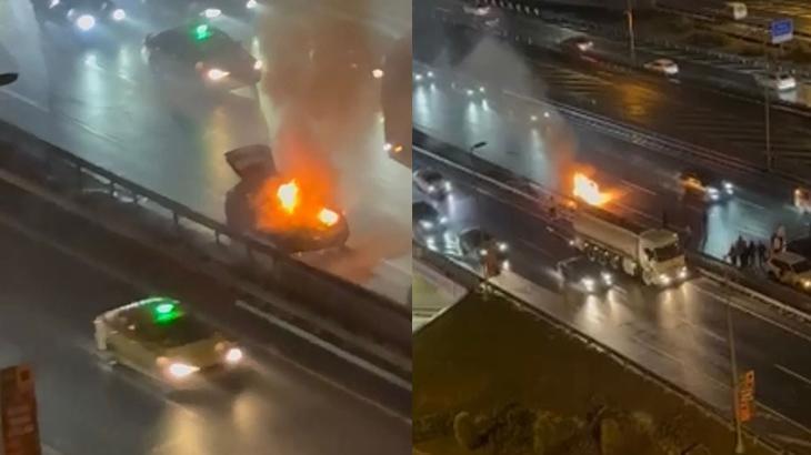 Haliç Köprüsü'nde Seyir Halindeki Otomobilde Yangın: Su Tankeriyle Müdahale Edildi