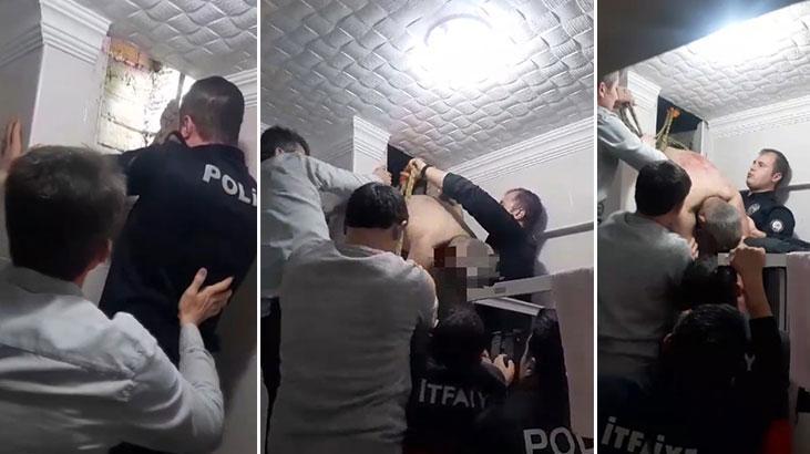 Boşanma Aşamasındaki Eşinin Evine Girmek İsteyen Şahıs Havalandırma Boşluğunda Sıkıştı